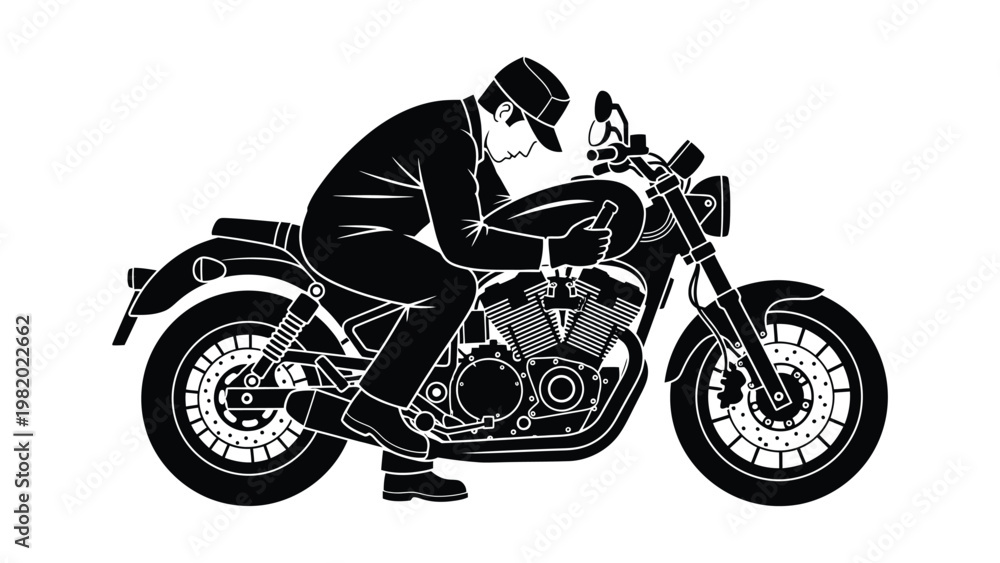 Obraz premium Man sitting on a motorcycle.