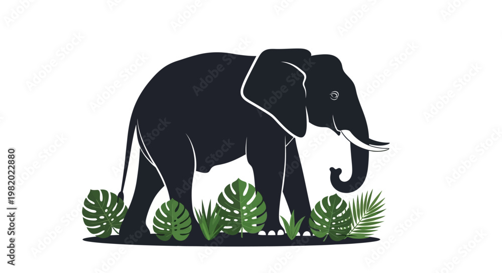Fototapeta premium Black Elephant Side View Profile.