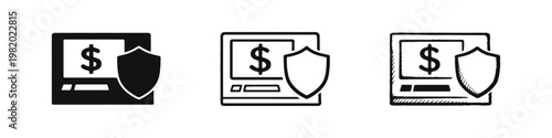 Secure ATM banking terminal with shield icon set
