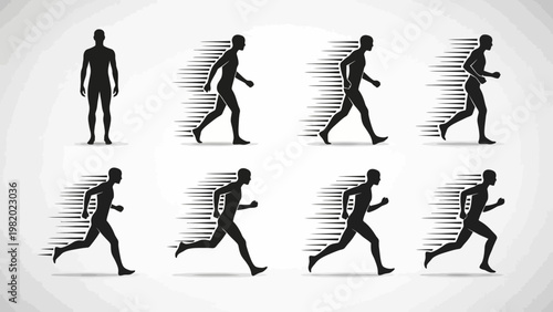 Running man silhouette sequence in motion movement concept illustration