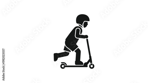 A child riding a scooter quickly.