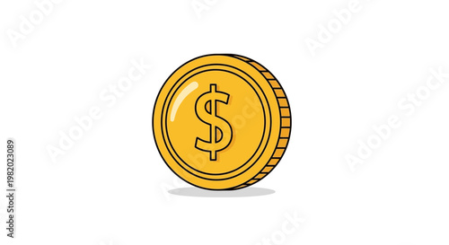 Golden coin illustration with dollar sign isolated on a white background
