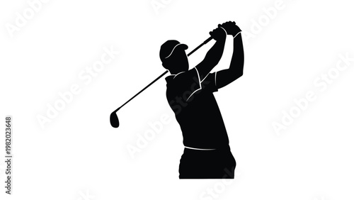 Golf player silhouette swinging club.