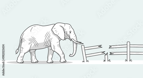 Large Elephant Standing Near Fence Line.