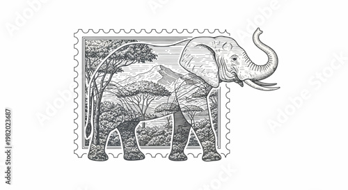 Large Elephant Stamp Design Side View.