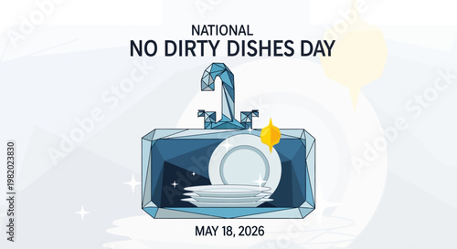 National No Dirty Dishes Day vector illustration with faucet and clean plate isolated on background