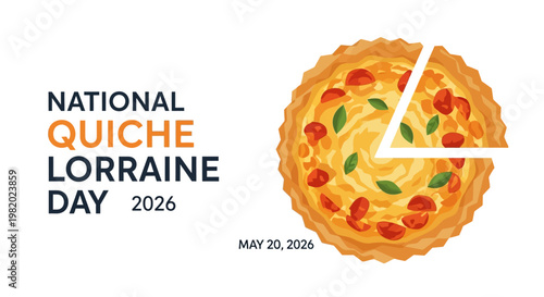 National Quiche Lorraine Day 2026 celebration badge with quiche slice isolated on background