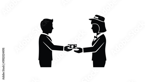 Two people exchanging a cup of coffee.