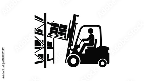 Forklift operator loading pallet rack.