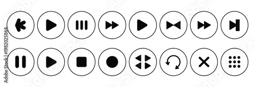 Media player control button icons set for digital interface and multimedia applications