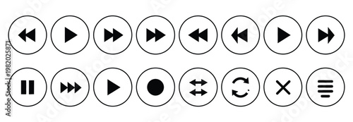 Universal media player navigation icons set for digital video and audio control panels