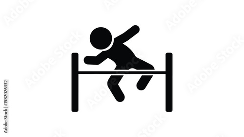 Black silhouette of a person jumping over a hurdle.