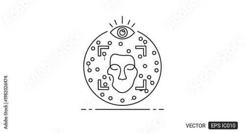 Facial recognition concept illustration with eye face and surrounding elements