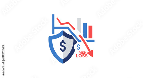 Financial risk and loss protection concept with shield and graph icons