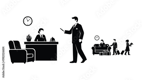 Office workers and family balancing work life.