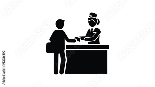 Businessman receiving document from receptionist.