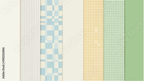 Pastel hand drawn plaid and grid pattern backgrounds in soft colors. Minimal abstract checkered textures for branding, packaging, social media, stationery and spring design. Vector ... See More
