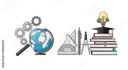 Conceptual illustration of education technology and global knowledge