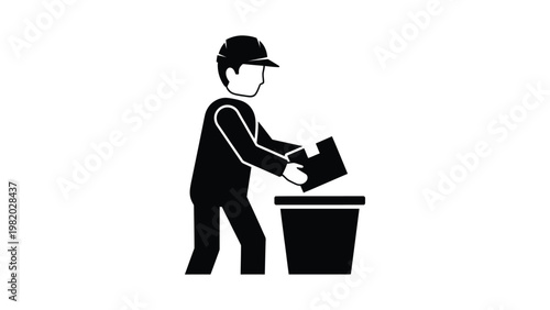 man throwing paper into trash can.