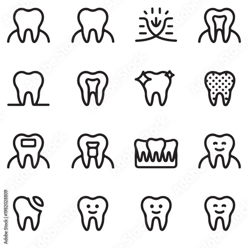 Set of dental and tooth icons for oral health and dentistry