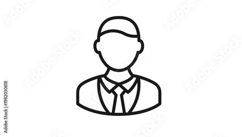 Professional businessman vector icon illustration, minimalist black line art symbol of a male executive wearing a suit and tie, clean scalable graphic for corporate profile, user avatar, or