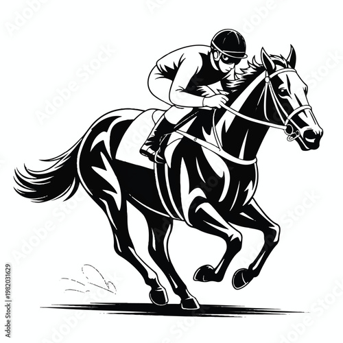 A black and white vector illustration of a racehorse and jockey in motionion-of_pj-mI4F8S2OS5qpHlnxpMw_h0Au2AOsRp-6Qqpzb8kMRg_hd