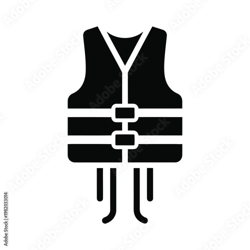 Life Jacket Icon - Black Silhouette Vector Illustration of a Life Vest for Water Safety
