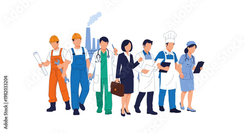International Labour Day Diverse Workers Collection, Group of Professionals Characters Standing Together Workforce Concept Vector Illustration