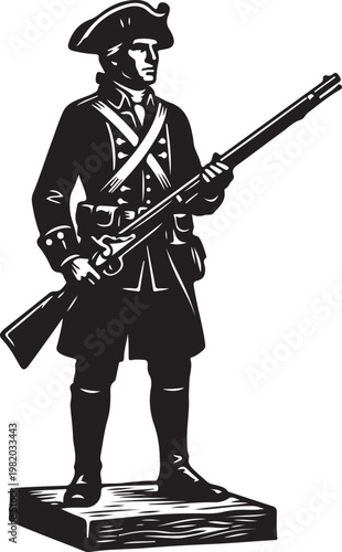 Silhouette of a revolutionary war soldier holding a rifle with american revolution silhouette historical military colonial standing continental illustration iconography