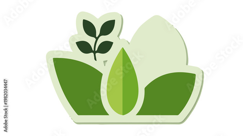 template sticker featuring eco-friendly elements in a vibrant green color scheme with a modern flat design style, incorporating clean lines, simple shapes, and a minimalist aesthetic