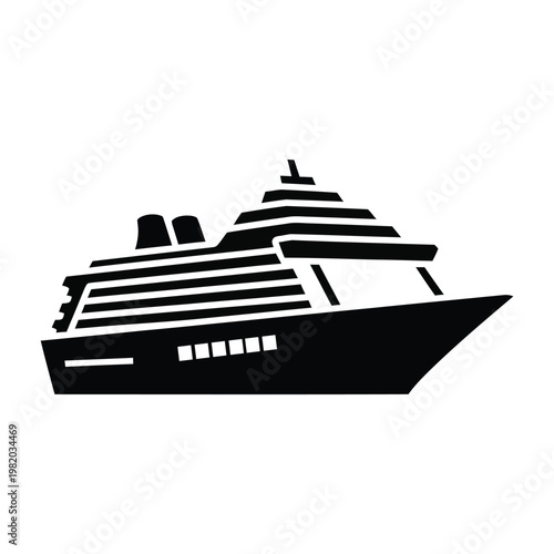 Cruise Ship Icon - Black Silhouette Vector Illustration of a Luxury Passenger Liner for Travel and Vacation