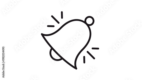 Minimalist black line art vector icon of a ringing notification bell with sound waves, isolated on a white background. Clean scalable illustration for digital alerts, alarms, and reminders.