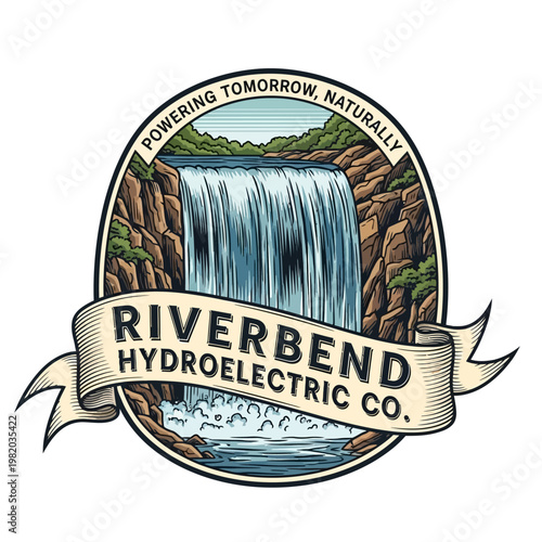 Riverbend Hydroelectric Company logo with waterfall.