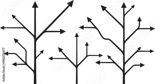 Black arrows, directional signs, navigation icons, vector graphics, abstract symbols