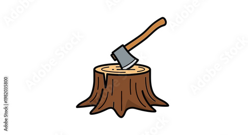Bold Graphic Tree Stump with Axe Vector Icon in Vibrant Solid Colors Palette. transparent.