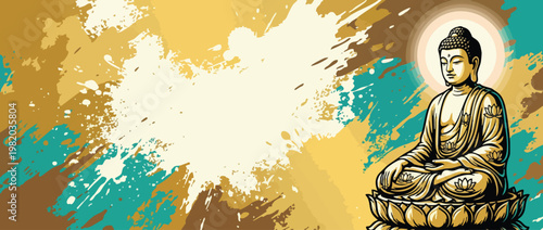 Buddha Figure Meditating in Serene Posture with Lotus Details and Soft Halo Backdrop