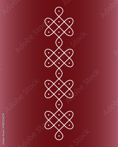 White geometric patterns adorn deep maroon background. Each design echoes traditional artistry with symmetry and grace. These motifs appear as vertical rows, aligned with elegance