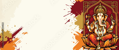 Ganesha Elephant Head Figure with Lotus Accents Ornate Ornaments Vector