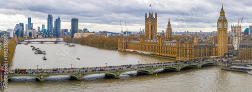 Big Ben and Houses of Parliament over Westminster Bridge in London England