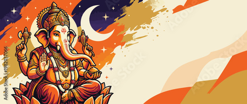 Ganesha Elephant Head Sitting with Lotus Accents and Ornate Ornaments Vector