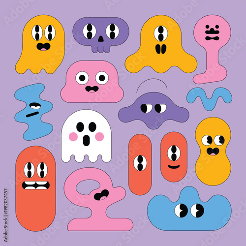 Vibrant set of quirky cartoon monsters and abstract characters vector illustration colorful germs and funny creatures for playful design
