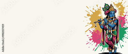 Krishna Figure with Flute and Peacock Feathers for Indian Cultural Designs