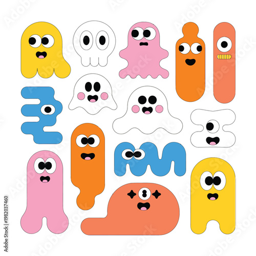 Vibrant set of quirky cartoon monsters and abstract characters vector illustration colorful germs and funny creatures for playful design