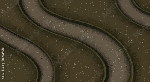 Winding Dirt Road Vector Background with Gravel Texture