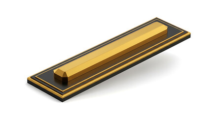 Isolated golden rectangular badge with black and gold border on a white background, luxury award or emblem