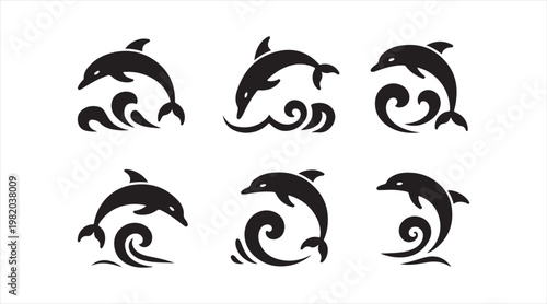 Collection of dolphin icons representing sea life and aquatic themes