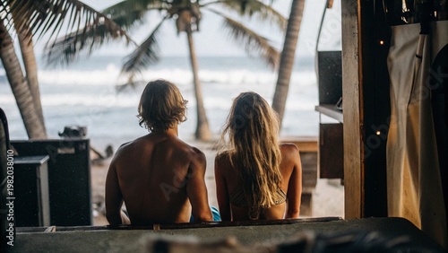 Happy Romantic Middle Aged Couple Enjoying Beautiful Sunset Travel 
