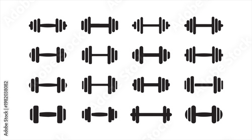 Collection of weightlifting equipment icons in simple graphic style