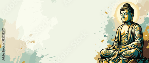 Respectful Gautama Buddha Figure in Serene Posture with Soft Halo and Lotus Details