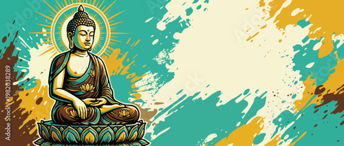 Respectful Gautama Buddha Figure on Lotus with Serene Posture and Soft Halo